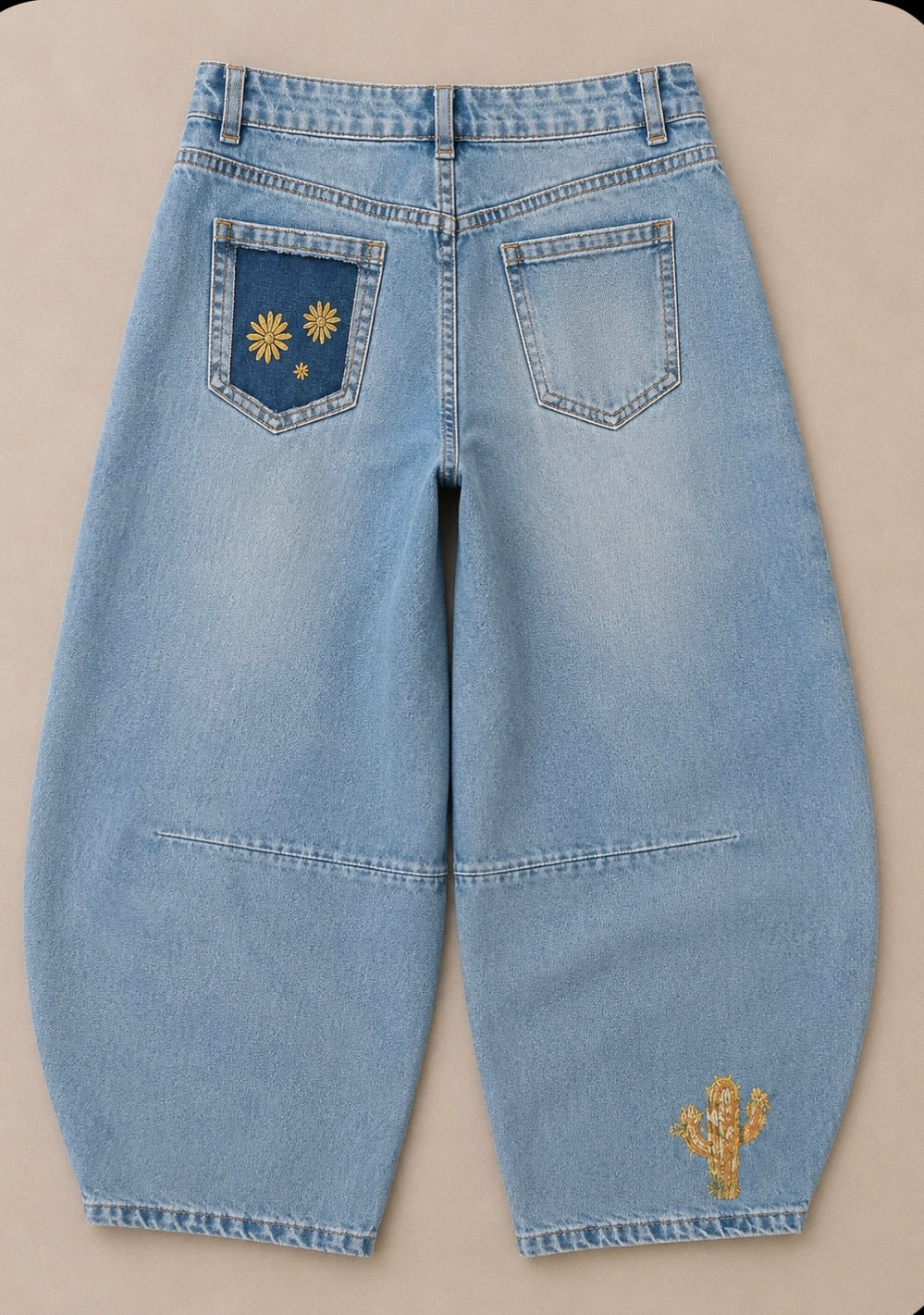 Cowboy Boot Stamped Wide Leg Jeans