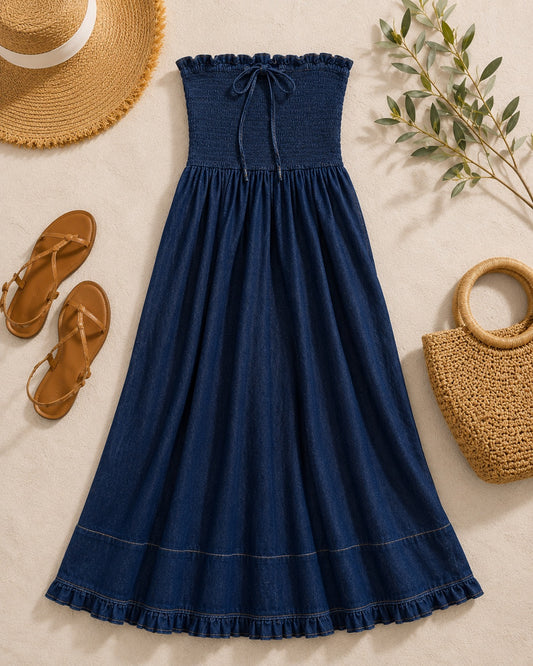 Abigail Smocked Denim Maxi Dress