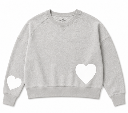 Fleece Long Sleeve Heart Stamped Crew Sweatshirt