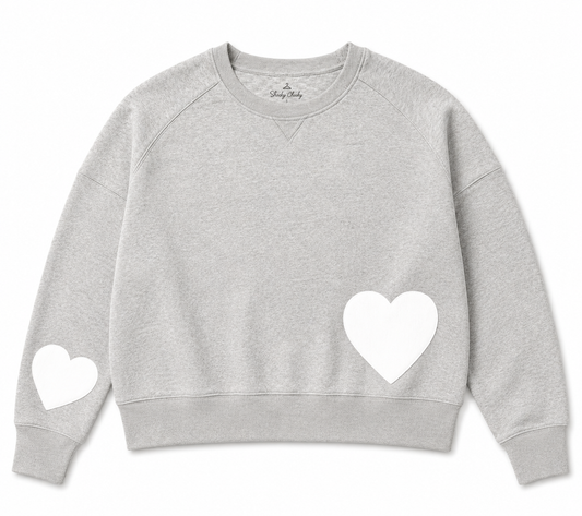 Fleece Long Sleeve Heart Stamped Crew Sweatshirt