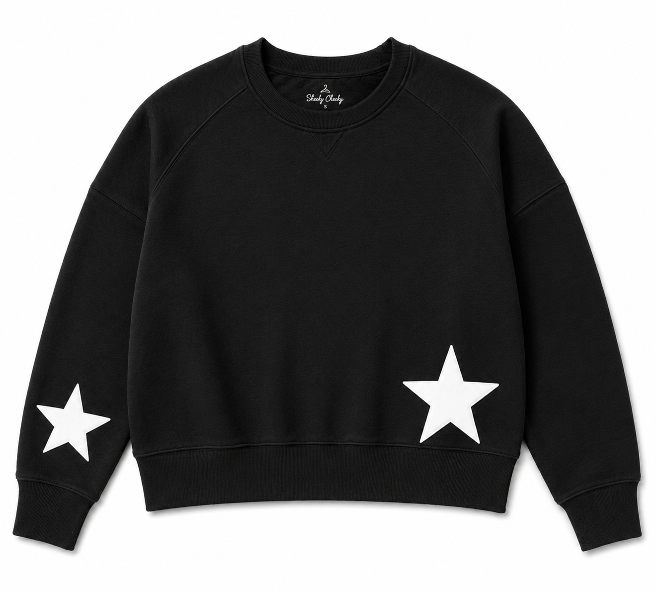 Fleece Long Sleeve Star Stamped Crew Sweatshirt