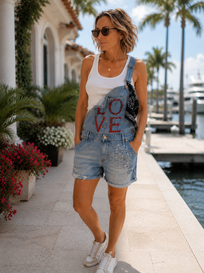 Follow Your Heart Love Denim Shortalls