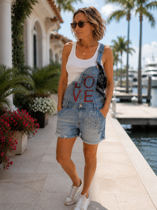 Follow Your Heart Love Denim Shortalls
