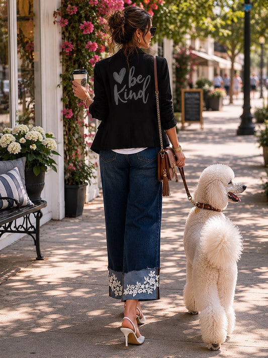 Lace Hem Straight Leg Denim Jeans