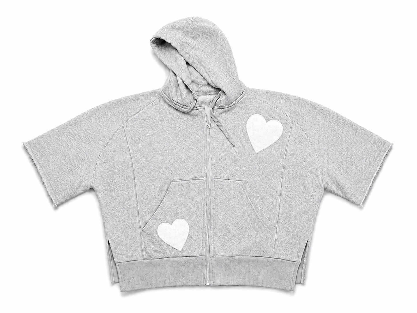 Fleece Short Sleeve Heart Stamped Hoodie