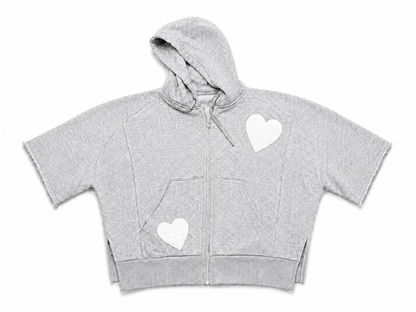 Fleece Short Sleeve Heart Stamped Hoodie