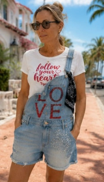 Follow Your Heart Love Denim Shortalls