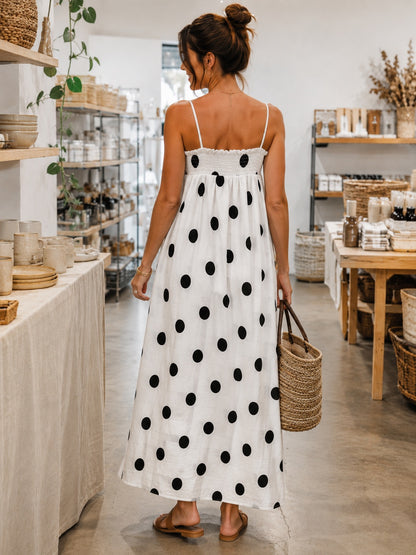Delilah Polka Dot Smocked Midi Dress
