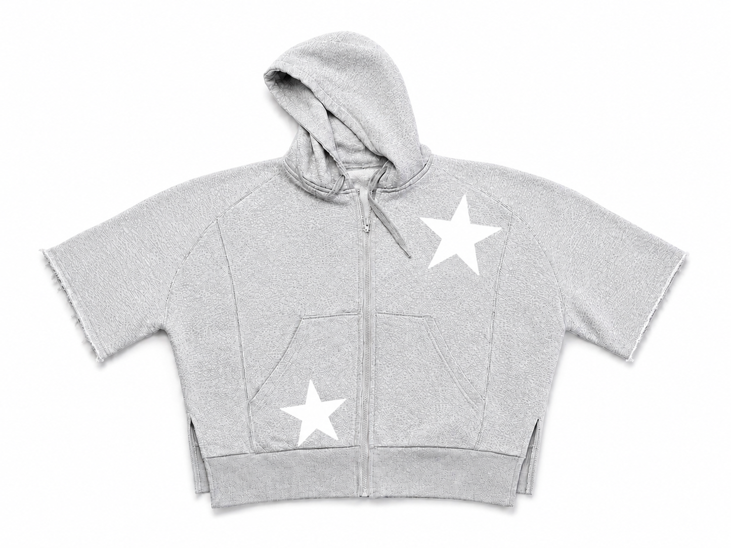 Fleece Short Sleeve Star Stamped Hoodie