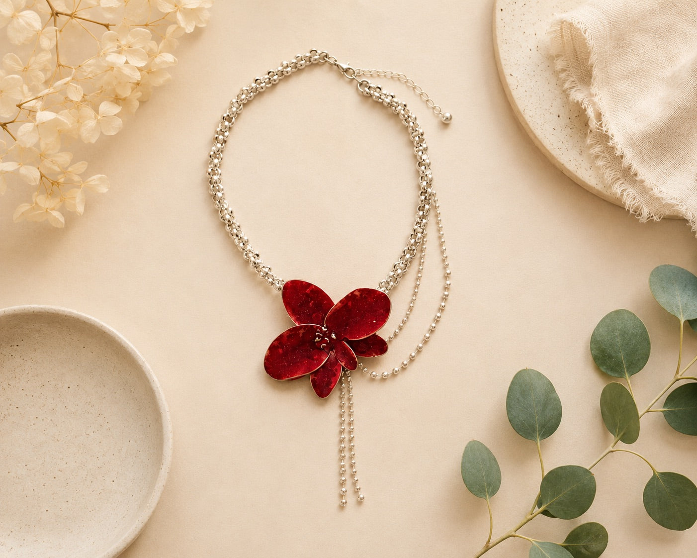 Crimson Flutter Statement Necklace