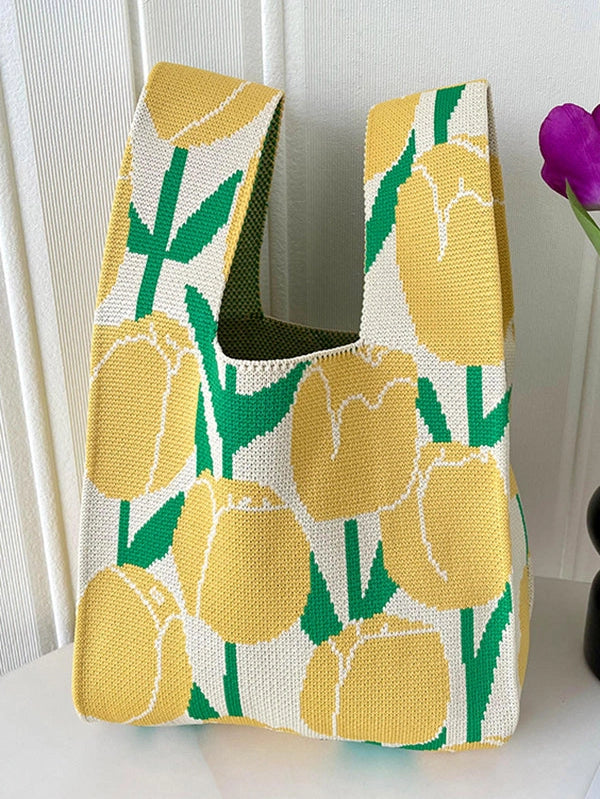 Yellow Tulip Knit Tote