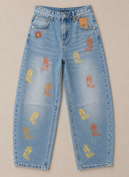 Retro Cowboy Boot Denim Jeans