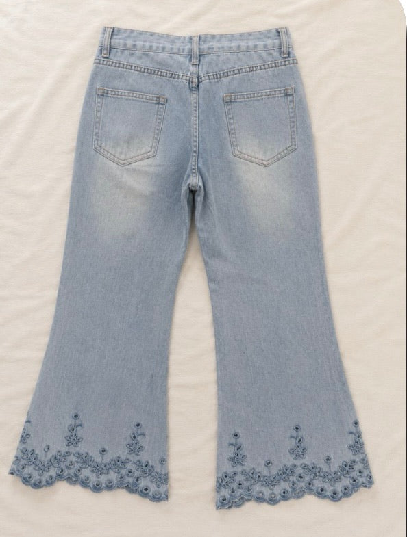 Laser Cut Detail Flare Denim
