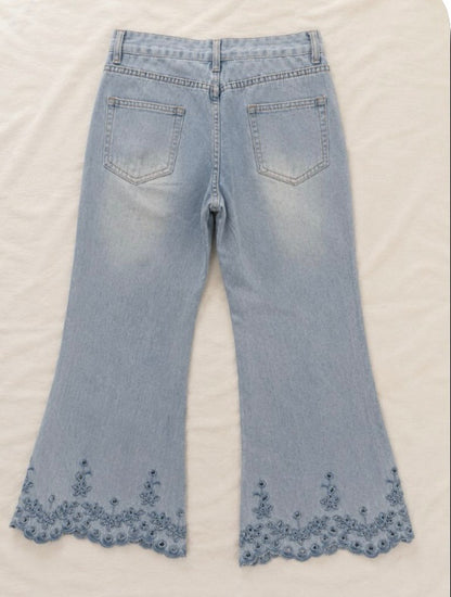 Laser Cut Detail Flare Denim