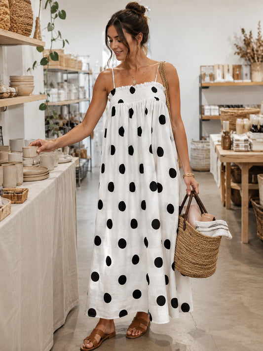 Delilah Polka Dot Smocked Midi Dress