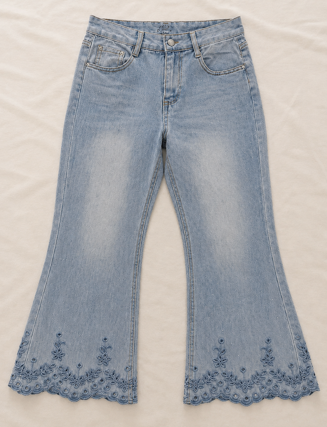 Laser Cut Detail Flare Denim