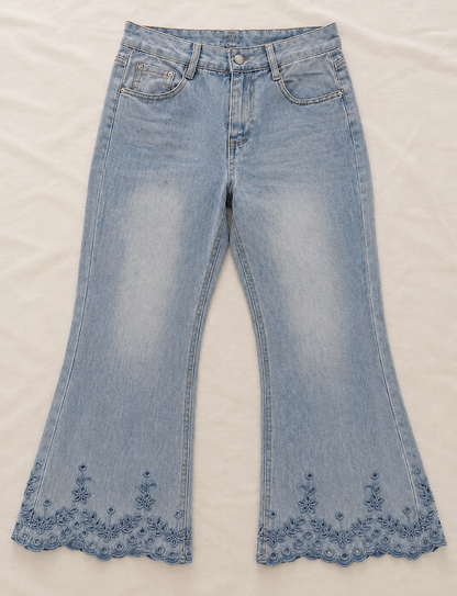 Laser Cut Detail Flare Denim