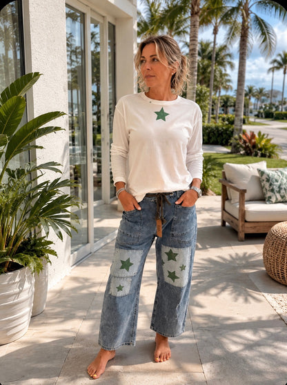 Olive Star Screened Jeans