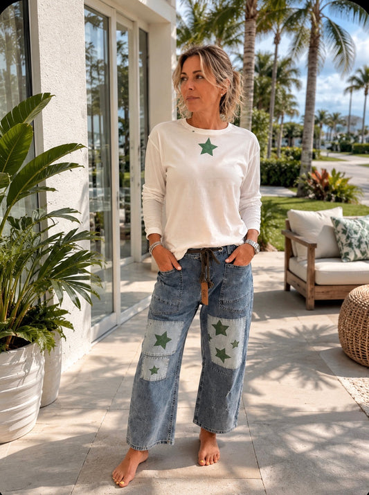 Olive Star Screened Jeans