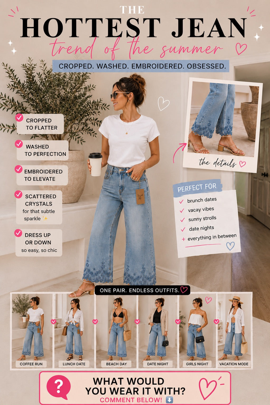 Laser Cut Detail Flare Denim