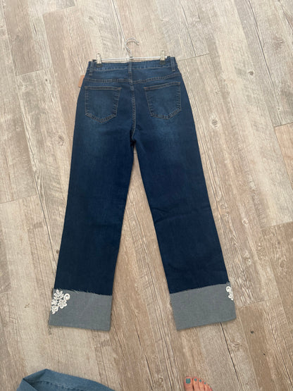 Lace Hem Straight Leg Jeans
